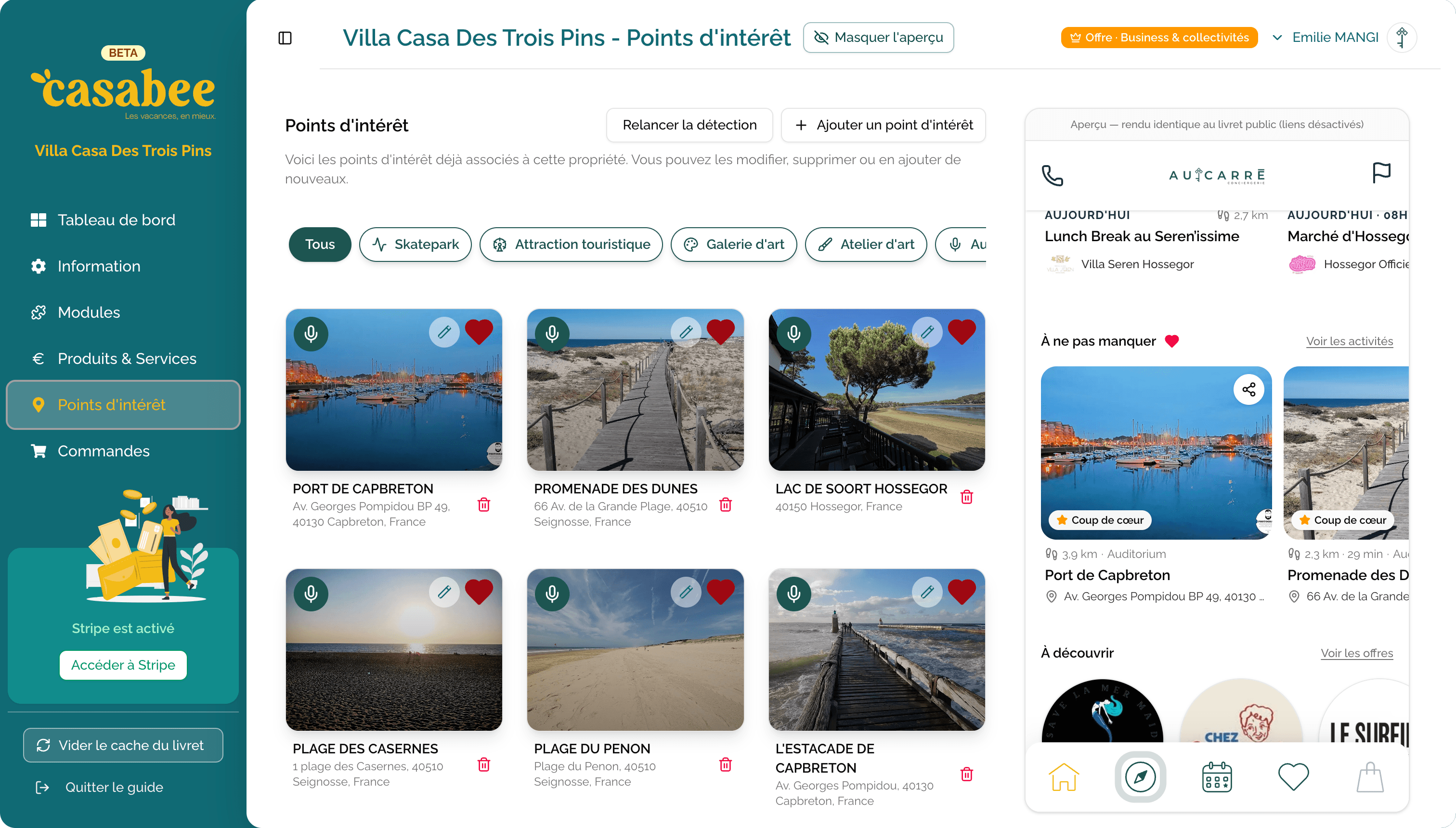Lista de POI detectados cerca del alojamiento