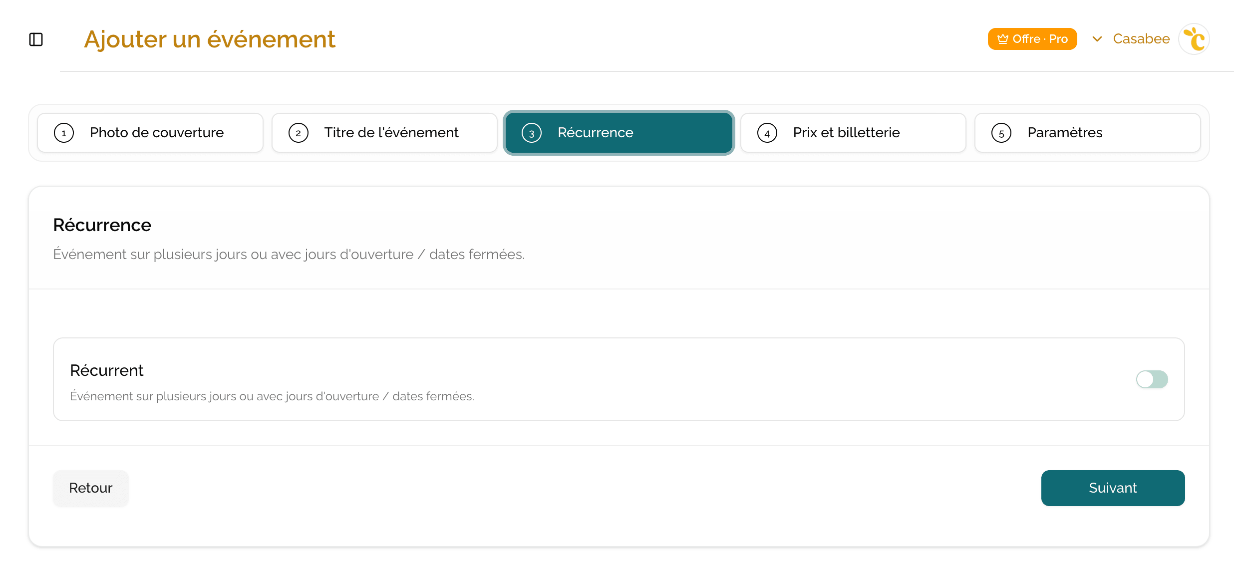 Paso 3 del wizard: configuración de la recurrencia