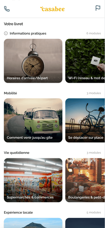 Aperçu d'un livret d'accueil Casabee pour gîte sur smartphone